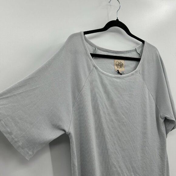 NWT CHASER *FLAWED* Basic Gray Ribbed Wide Short Sleeve Oversized Shirt Medium - Picture 3 of 6